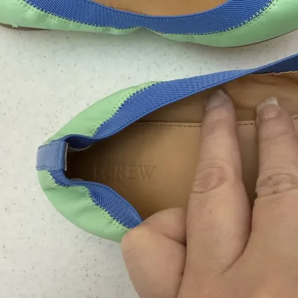 J.Crew Ballet Flat Shoes Womens Size 10 Green Blue Leather Round Toe Slip On - Picture 13 of 16